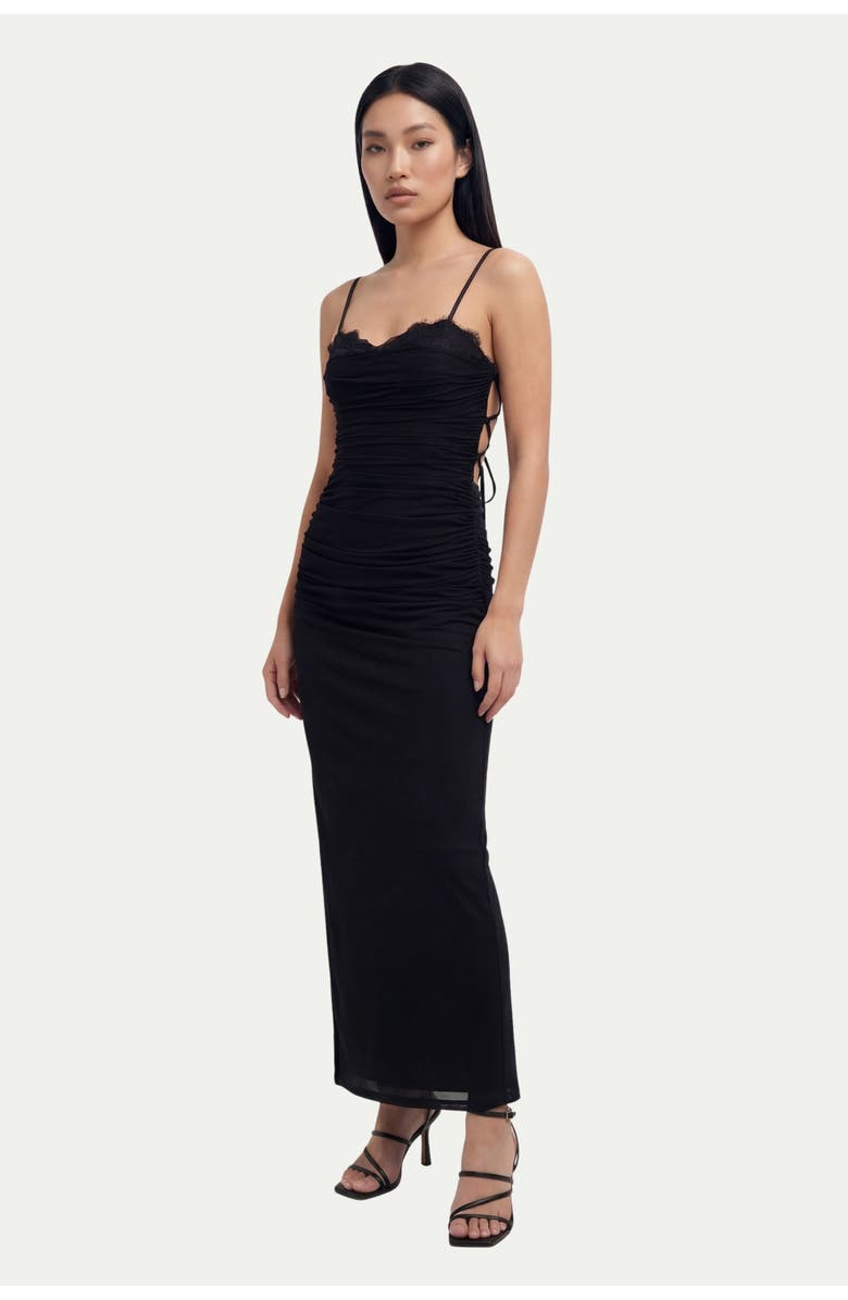 MissPap Premium Tulle Lace Trim Maxi Dress, Alternate, color, Black