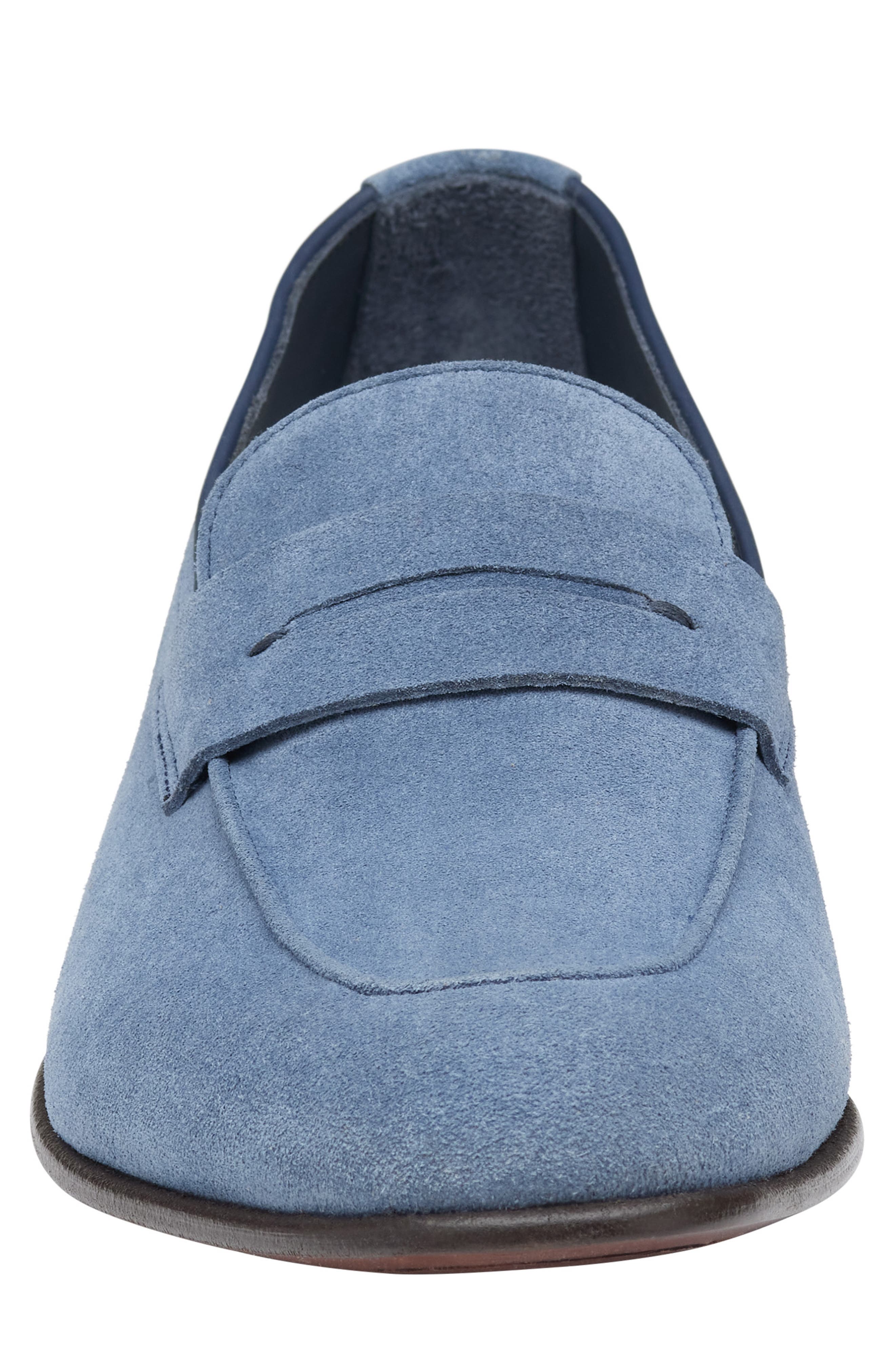 Johnston & Murphy Taylor Moc Toe Penny Loafer, Alternate, color, Denim Italian Suede
