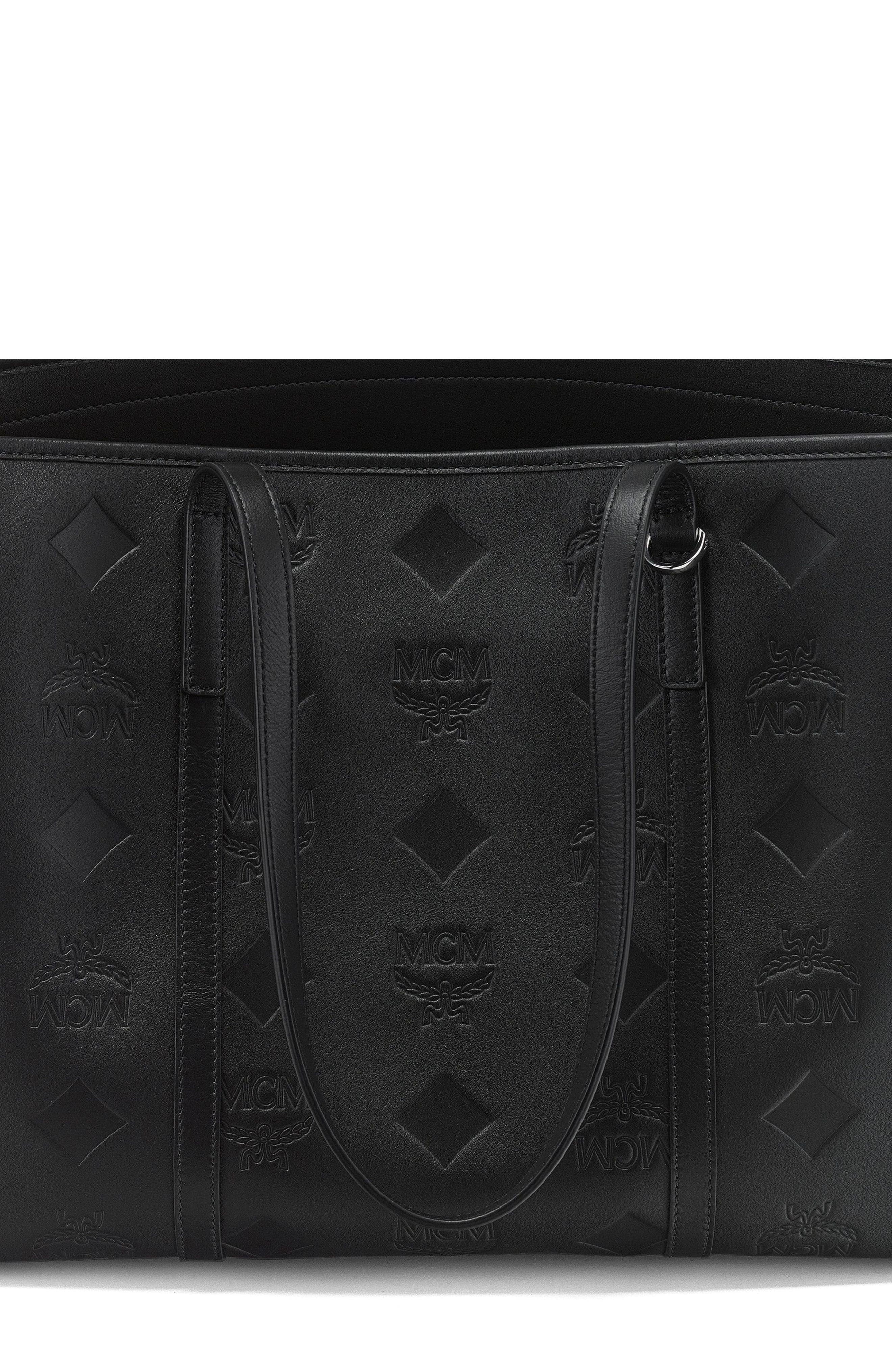 MCM Medium Toni Top-Zip Shopper in Maxi Monogram Leather, Alternate, color, Black