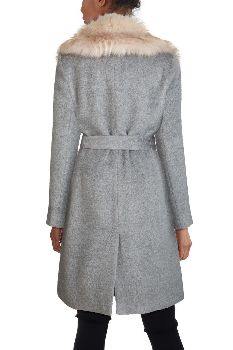Faux Fur Trim Wool Blend Coat, Alternate, color, MEDIUM GREY