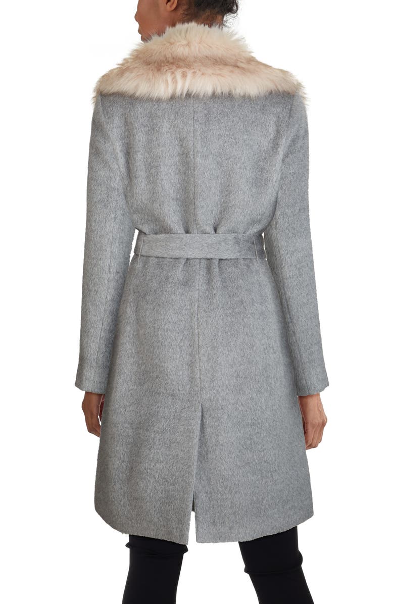 Cole Haan Faux Fur Trim Wool Blend Coat, Alternate, color,