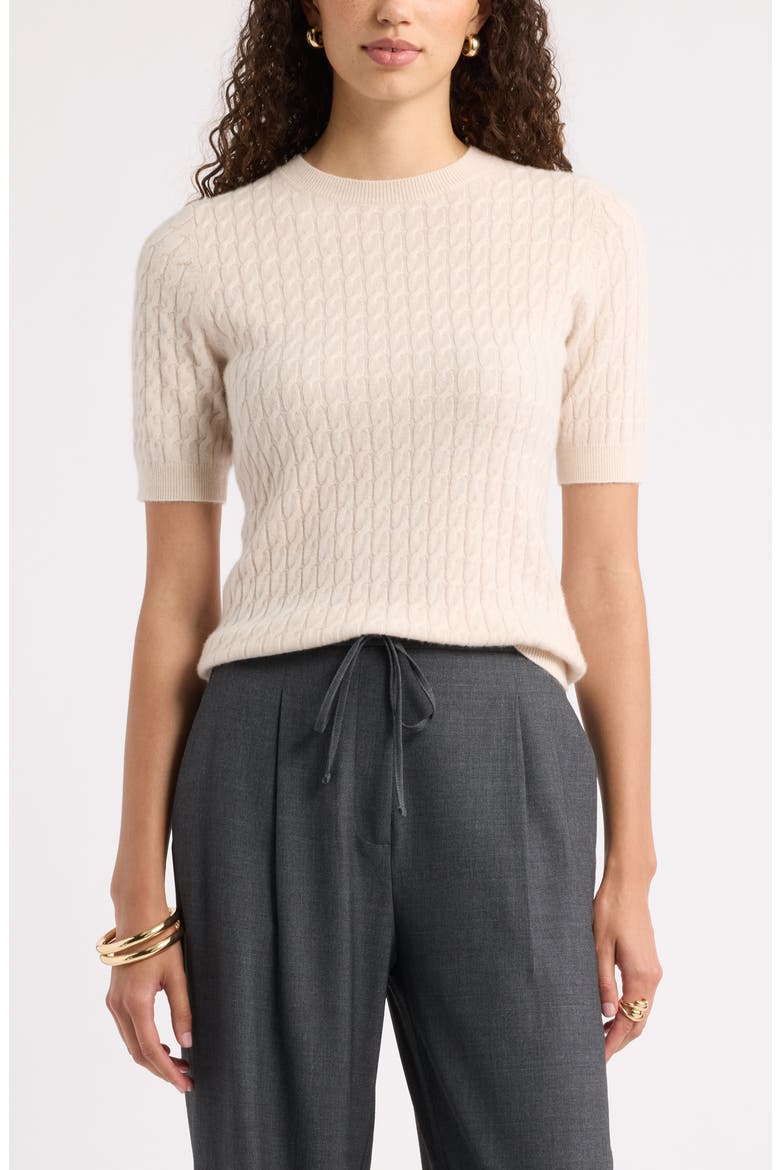 Cashmere Mini Cable Sweater Tee, Main, color, BEIGE BEACH