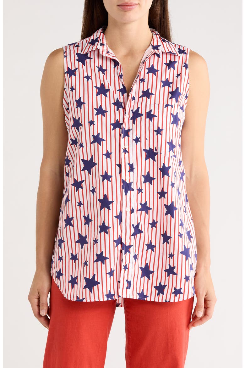 Cotton Sleeveless Button-Up Shirt, Main, color, RED STRIPE W/ NAVY STARS