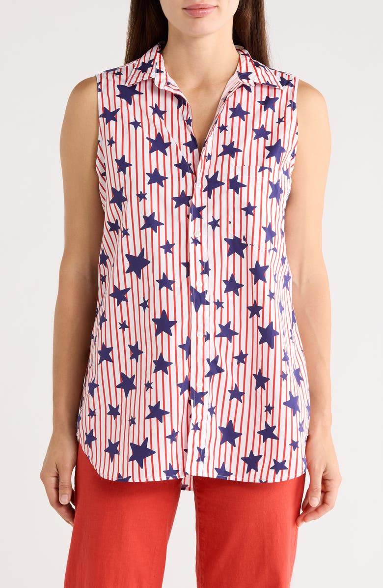 Frank & Eileen Cotton Sleeveless Button-Up Shirt, Main, color, Red Stripe W/ Navy Stars