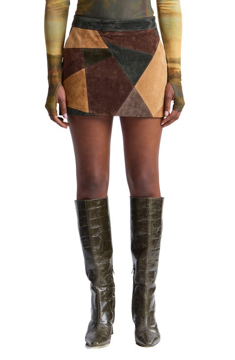 Patchwork Suede Miniskirt