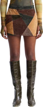 Avec Les Filles Patchwork Suede Miniskirt
