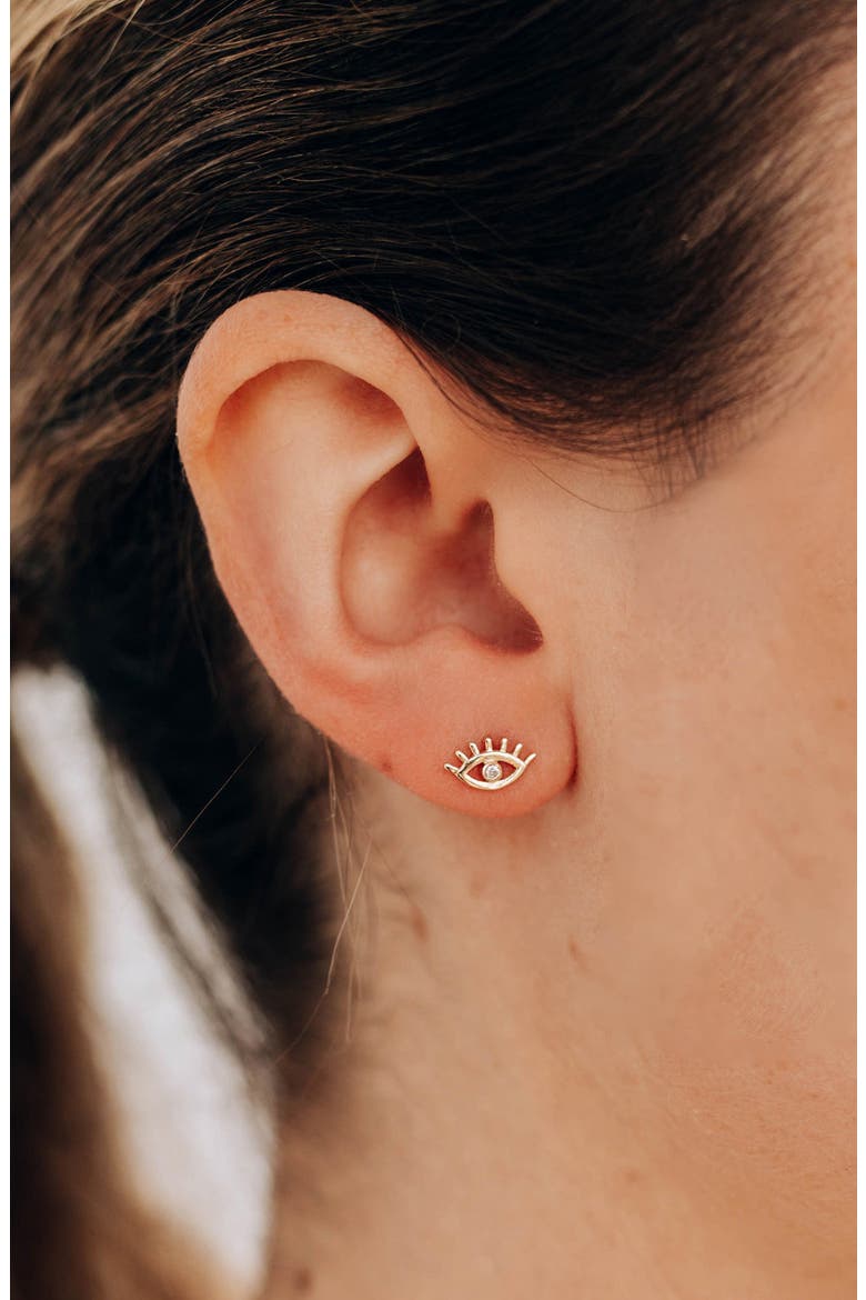Lash Evil Eye Stud Earring, Alternate, color, GOLD/ DIAMOND