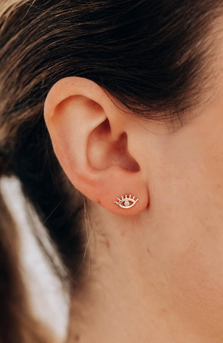 Anzie Mel Soldera Single Evil Eye Stud Earring, Alternate, color, Gold/ Diamond