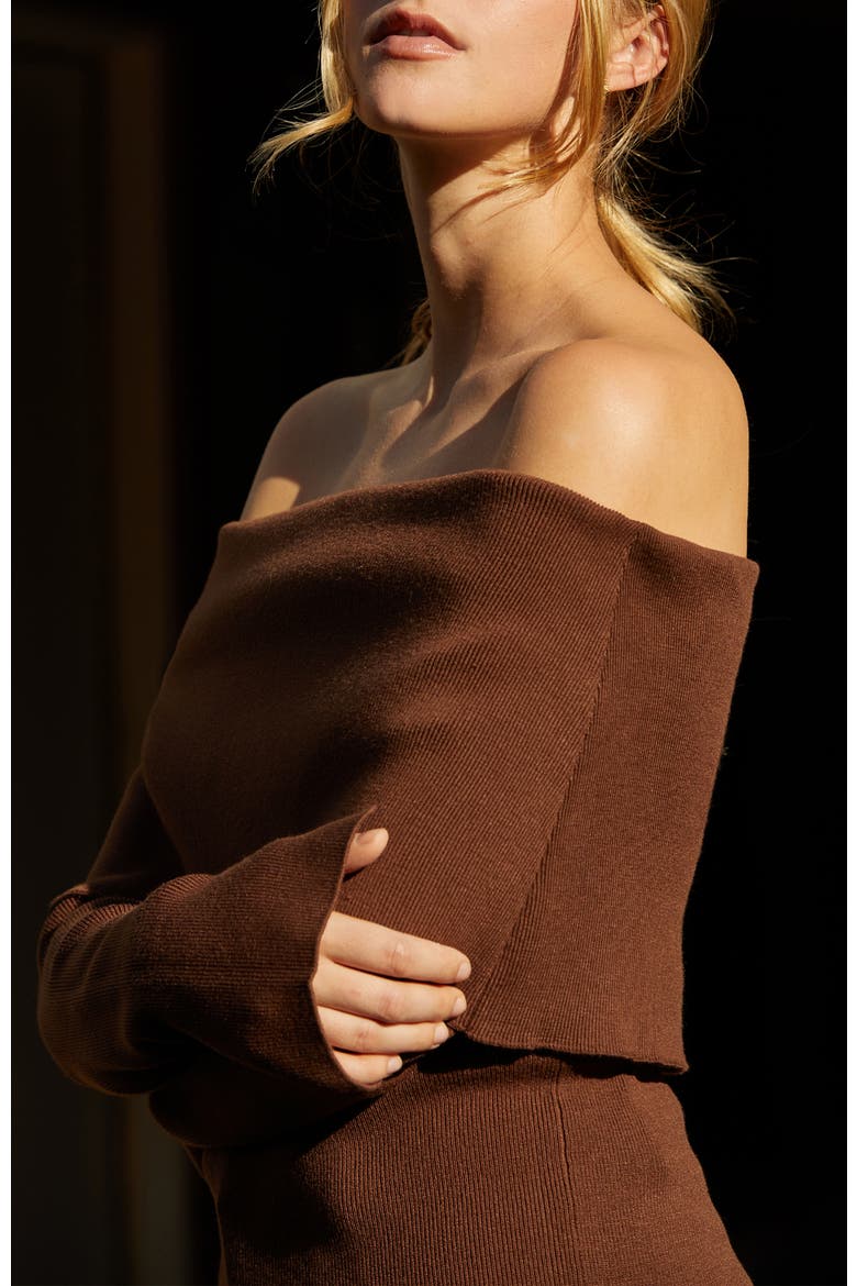 Foldover Off Shoulder Knit Top, Alternate, color, Espresso