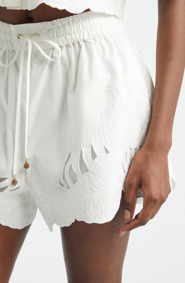 Zimmermann Mahon Embroidered Cotton Shorts, Alternate, color, Ivory