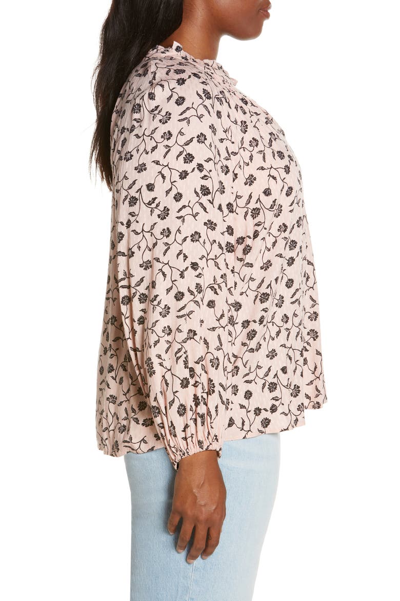 Floral Print Split Neck Shirt, Alternate, color, PINK- BLACK BLOCK PRINT VINE