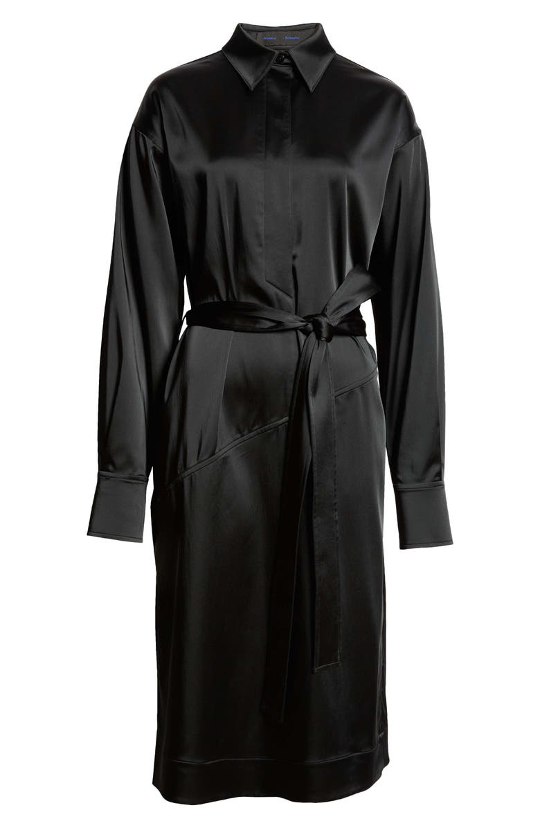Proenza Schouler Andy Belted Long Sleeve Satin Shirtdress, Alternate, color, Black