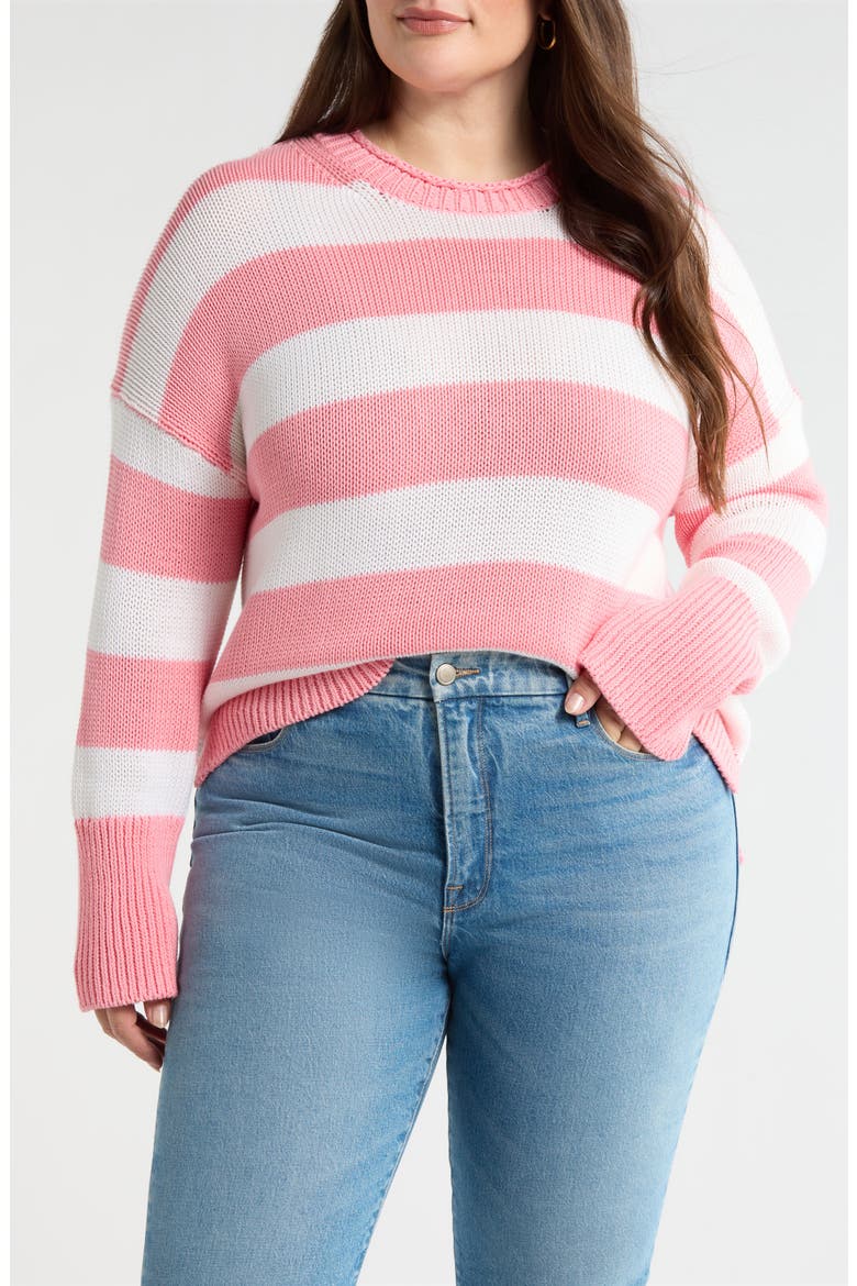 Stripe Roll Neck Sweater, Main, color, PINK DIANTHUS- WHITE STRIPE