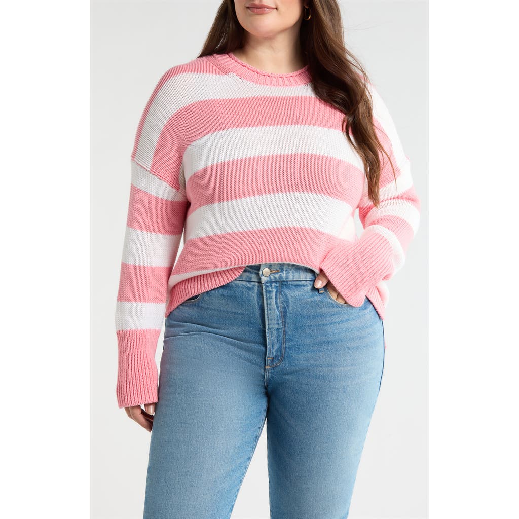 Caslon ® Stripe Roll Neck Sweater In Pink Dianthus- White Stripe