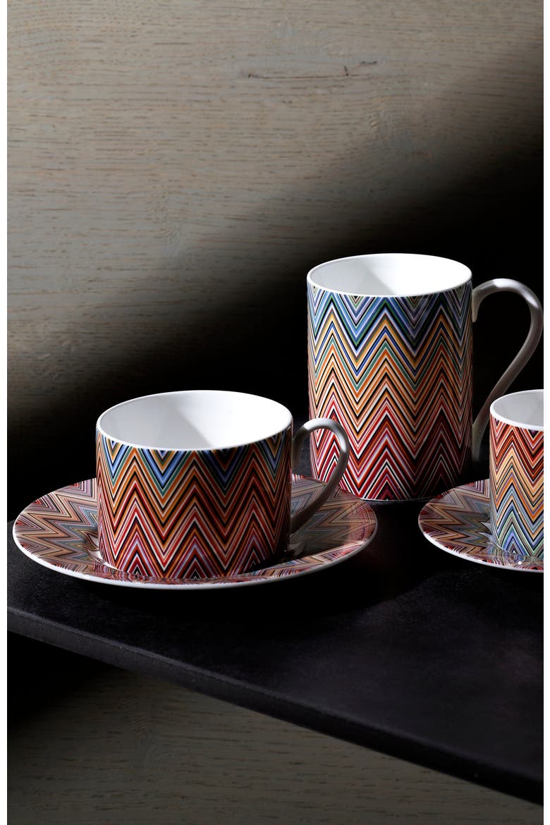 Tea Cup & Saucer ZIG ZAG Set of 2 in Luxury Box Jarris 156 diam. 3.3", H 2.3", cap. 7.5 oz, Saucer diam. 6", Alternate, color, Multicolor