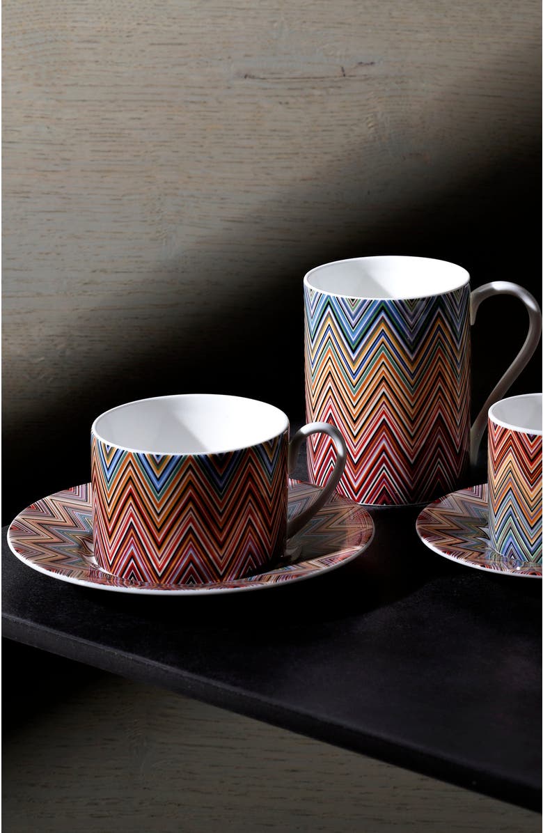 Missoni Home Tableware Tea Cup & Saucer ZIG ZAG Set of 2 in Luxury Box Jarris 156 diam. 3.3", H 2.3", cap. 7.5 oz, Saucer diam. 6", Alternate, color, Multicolor