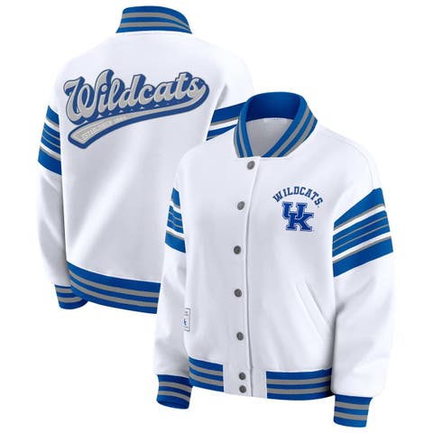 Women's WEAR by Erin Andrews White/Royal Kentucky Wildcats Satin Stitch Full-Snap Fleece Sweatshirt Jacket