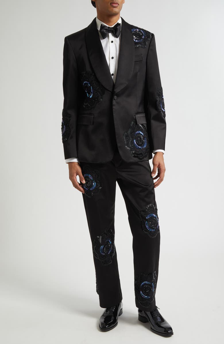 Bode Poppy Shawl Collar Wool Suit Jacket, Alternate, color, Black