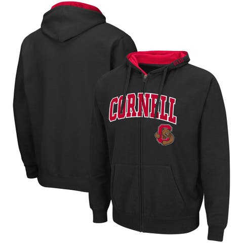 Men's Colosseum Black Cornell Big Red Arch & Logo 3.0 Full-Zip Hoodie