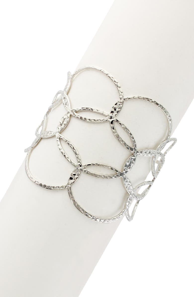 OLIVIA WELLES Detailed Oval Cutout Cuff Bracelet, Alternate, color, Silver