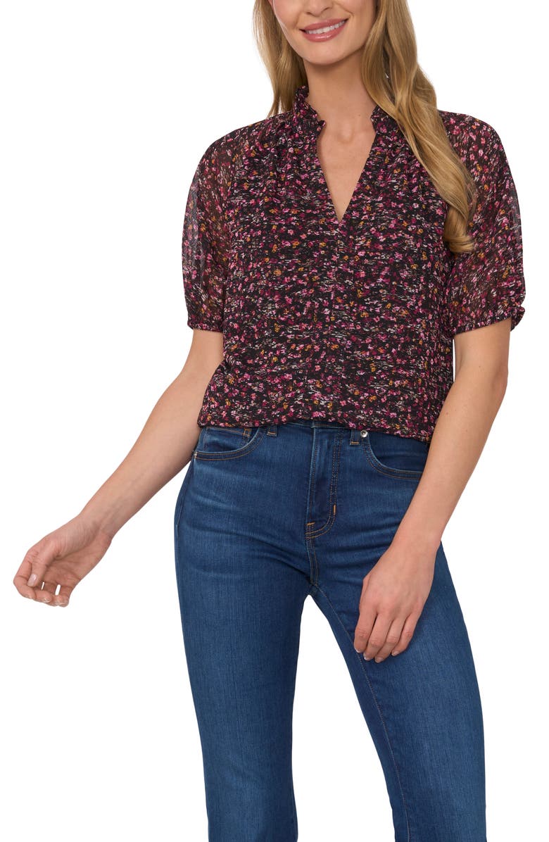 CeCe Floral Print Ruffle Top, Main, color, 