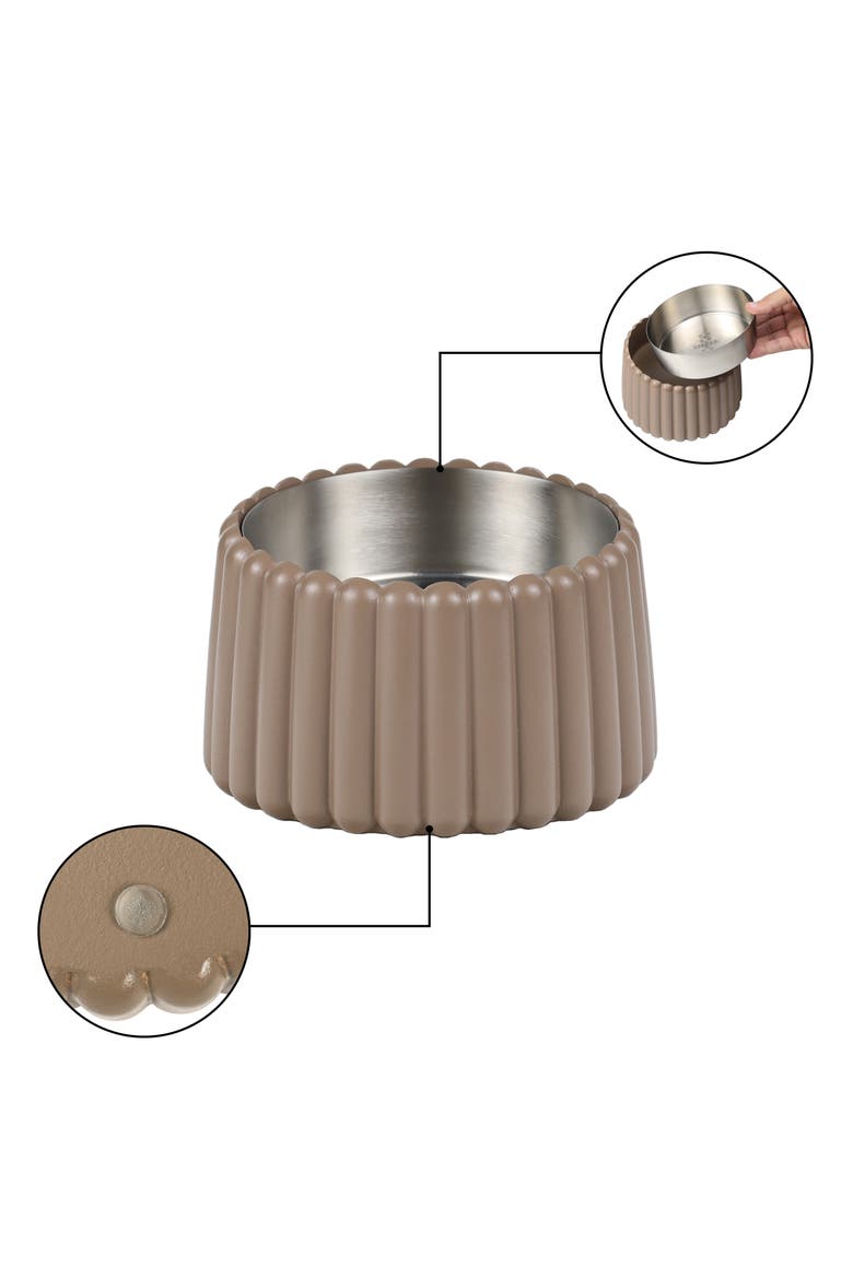 Ripple Ridge Slanted Concrete and Stainless Steel Bowl Pet Feeder, Alternate, color, Brown