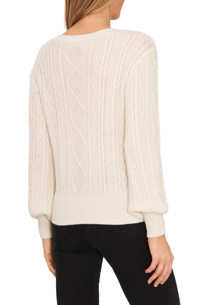 CeCe Imitation Pearl Cable Sweater, Alternate, color,