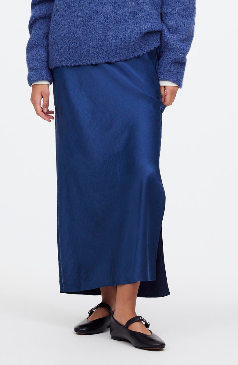Madewell Satin Maxi Slip Skirt, Main, color, Deep Cobalt