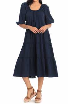 London Times Gauze Tiered Trapeze Midi Dress