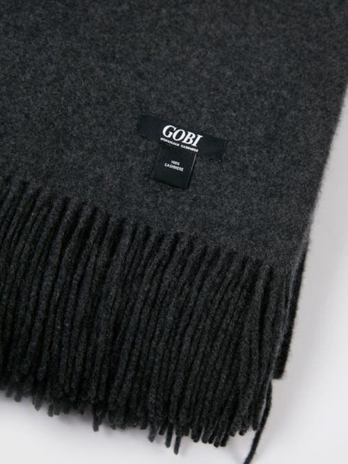 Gobi Mongolian Cashmere Large Blanket With Fringe In Charcoal