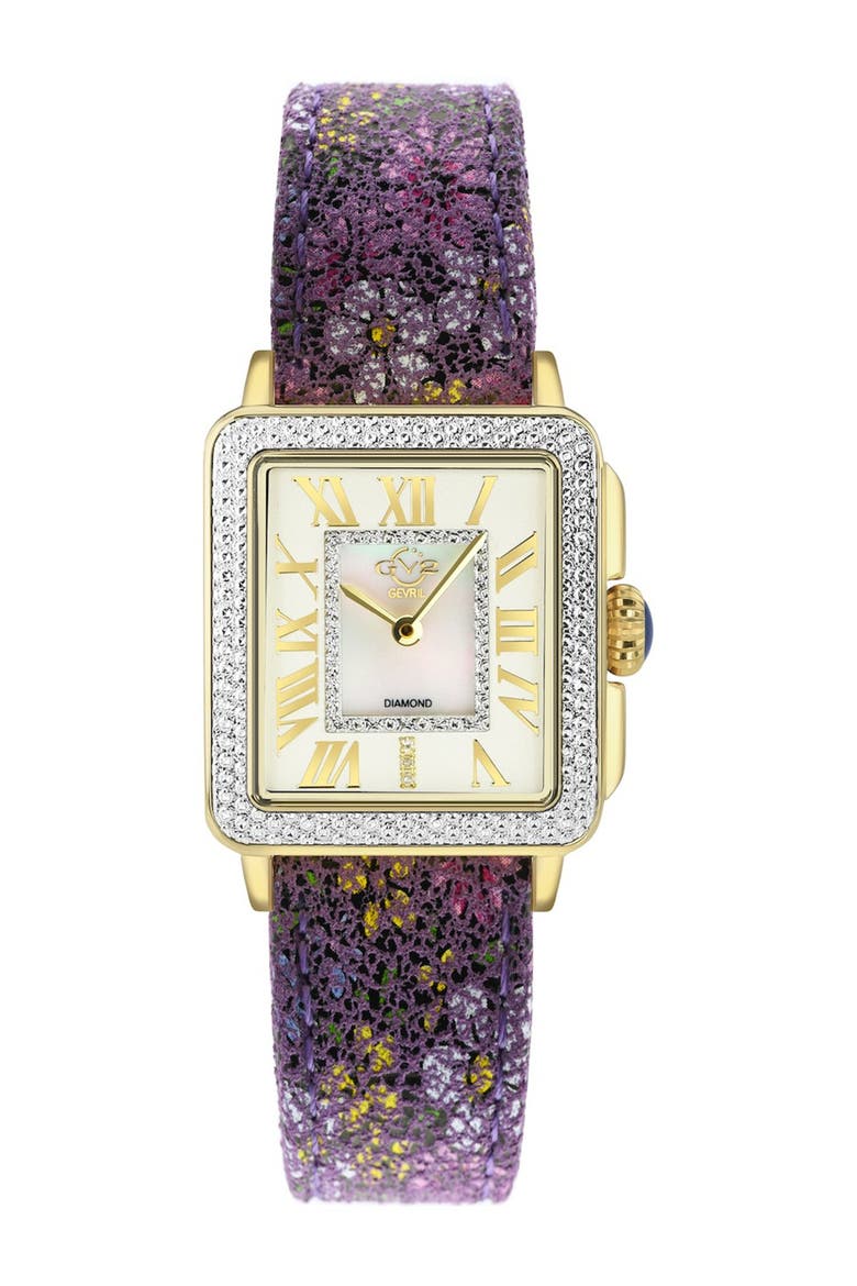 Padova Diamond Leather Strap Watch, 27mm x 30mm - 0.014 ctw, Main, color, PURPLE MULTI
