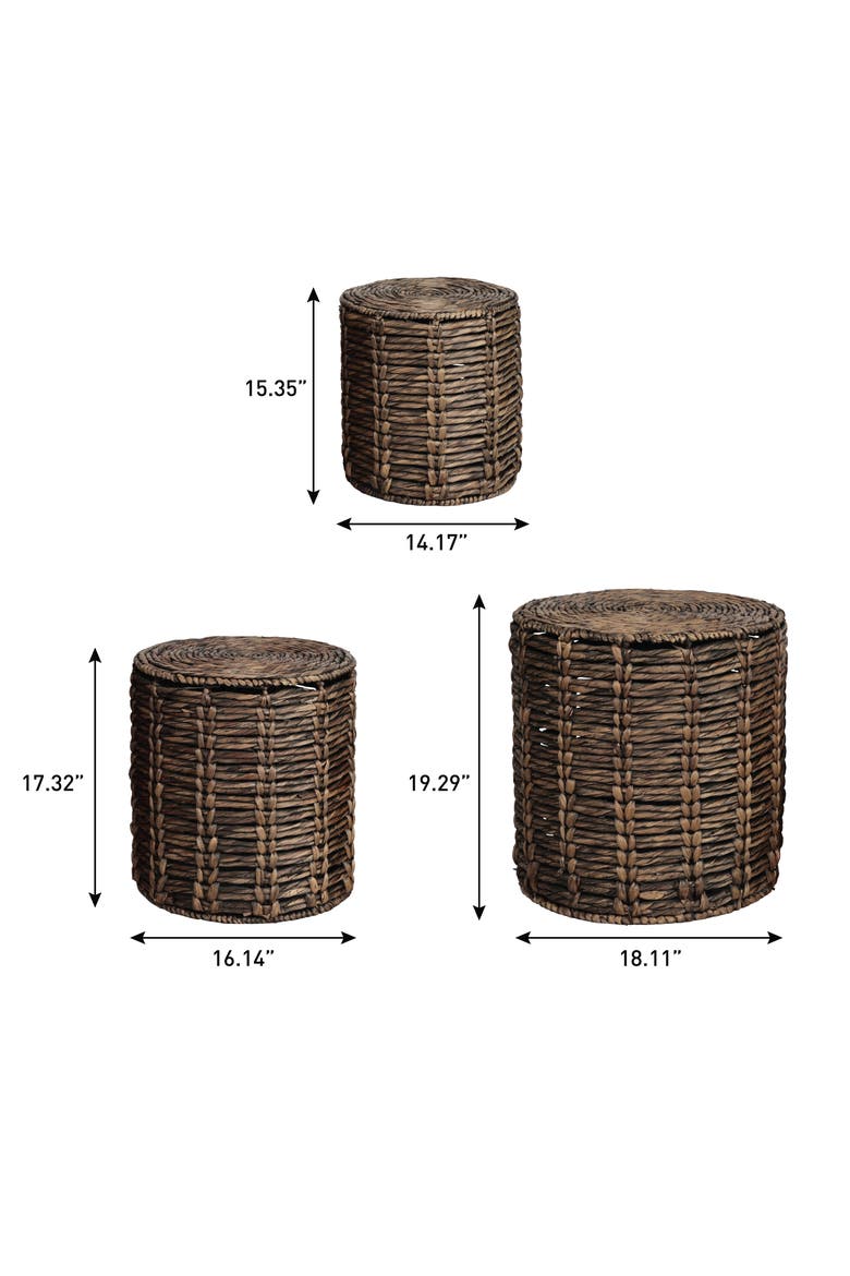 Zaria Coastal Handwoven Round Nesting Accent Tables, Set of 3 Woven Side End Tables with Metal Frame, Alternate, color, Brown