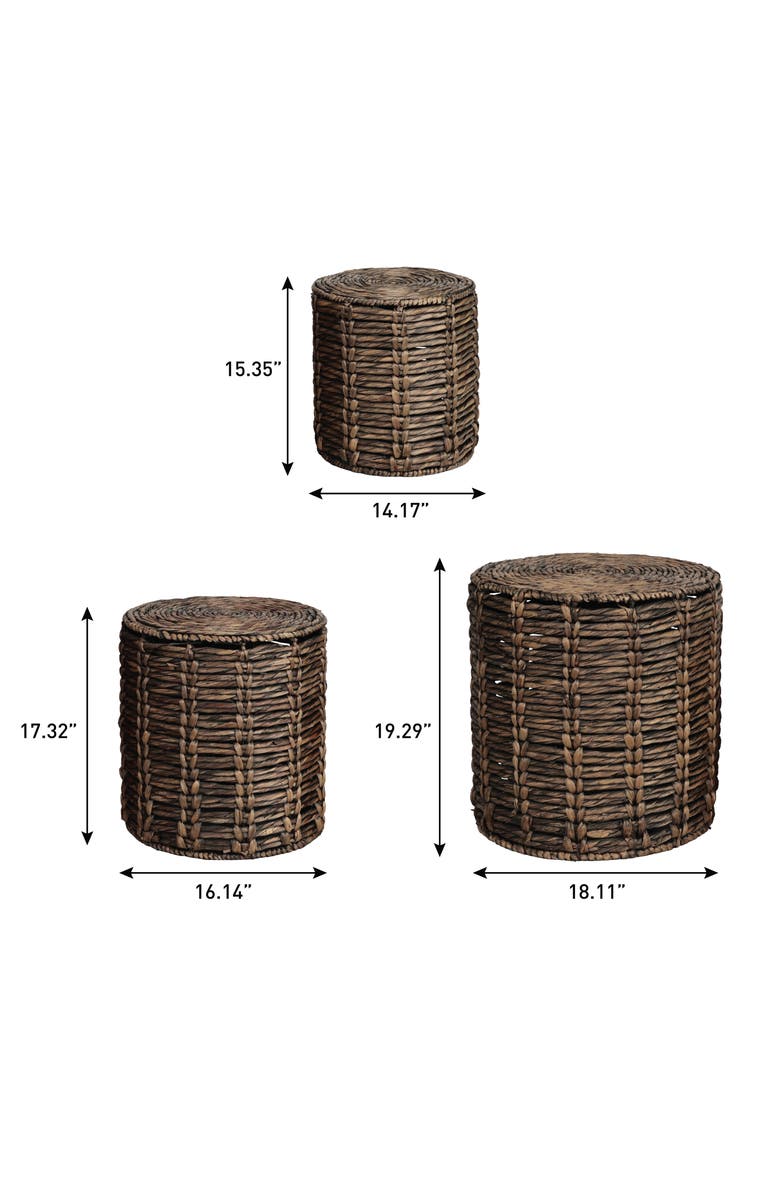 JONATHAN Y Zaria 18" Coastal Bohemian Handwoven Water Hyacinth Nesting Round Accent Table, Alternate, color, Brown