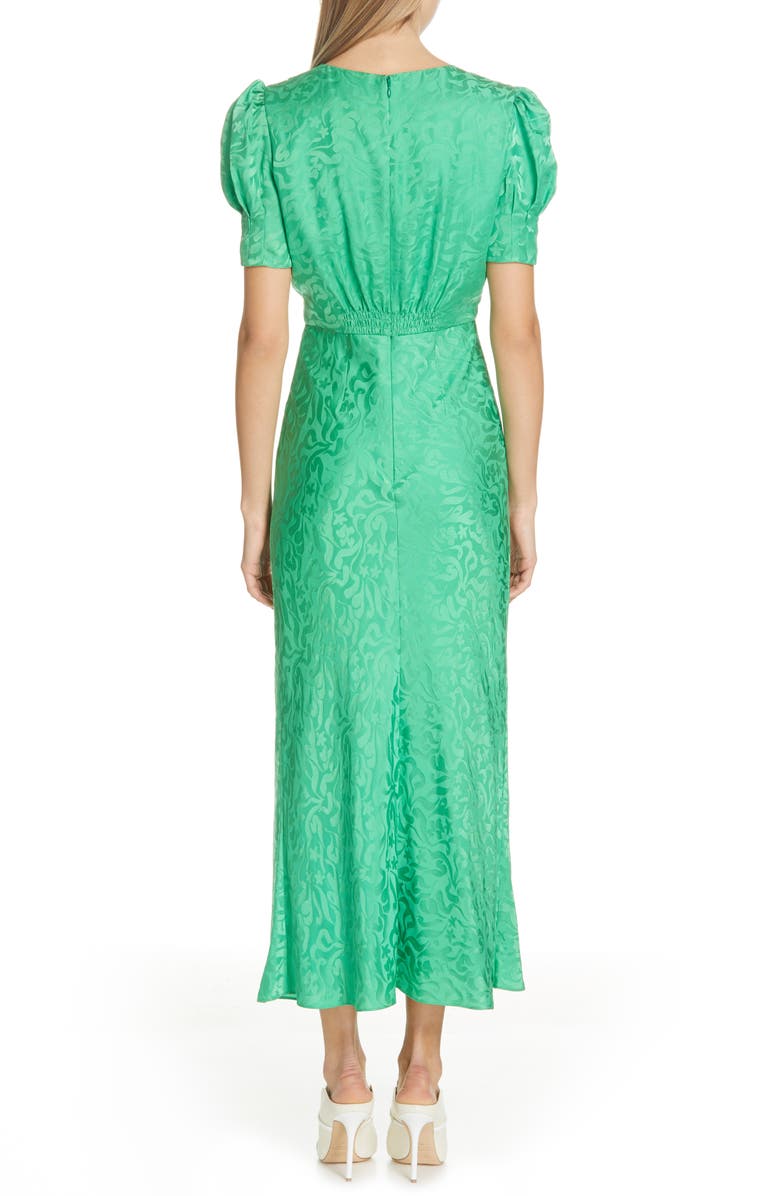 SALONI Bianca Puff Sleeve Silk Midi Dress, Alternate, color,