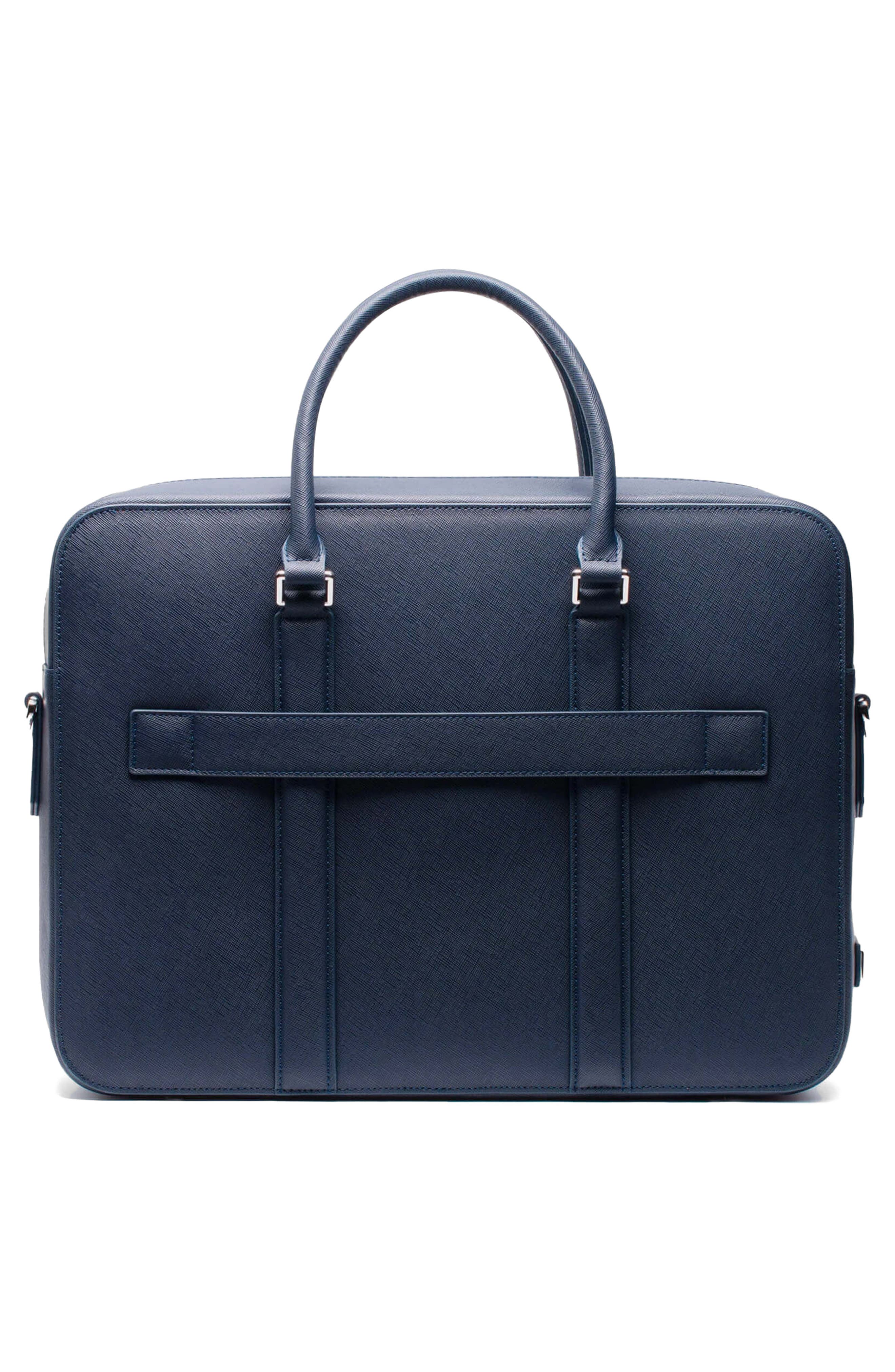 Manhattan Double Zip Leather Briefcase, Alternate, color, NAVY