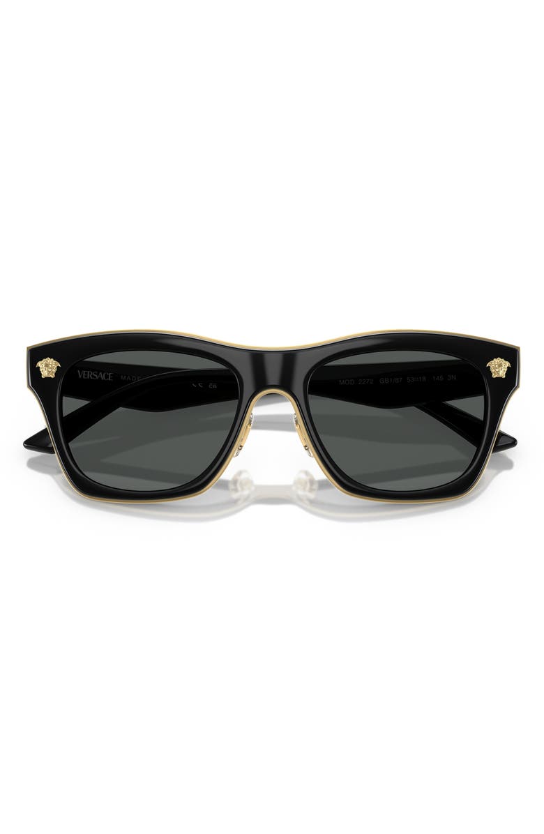 Versace 53mm Rectangular Sunglasses, Alternate, color, Black