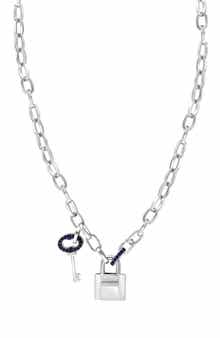 EFFY Men's Black Spinel Lock & Key Pendant Necklace