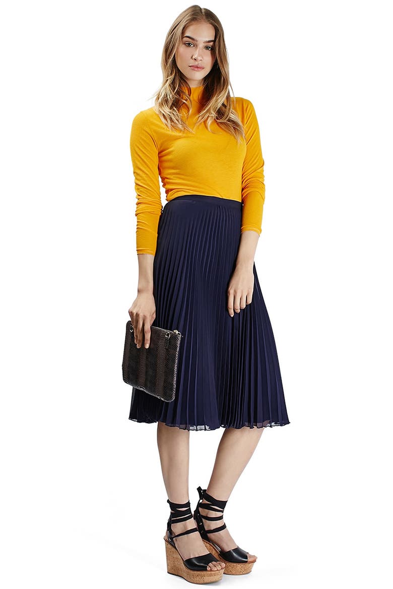 Chiffon Pleated Midi Skirt, Alternate, color, NAVY