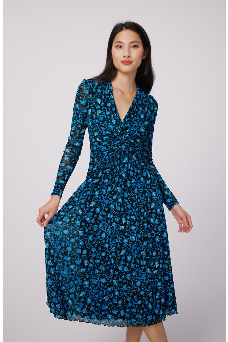 Burton Floral Print Long Sleeve Mesh Midi Dress, Alternate, color, FLEETWOOD FOLK BLUE LG