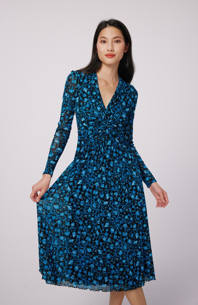 DVF Burton Floral Print Long Sleeve Mesh Midi Dress, Alternate, color,