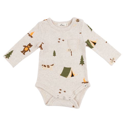 Teddy Bear Face Print Pocket Romper- Infant
