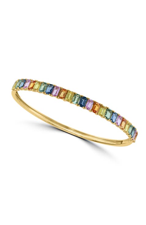 Multi-Color Sapphire Bangle Bracelet in 14K Yellow Gold