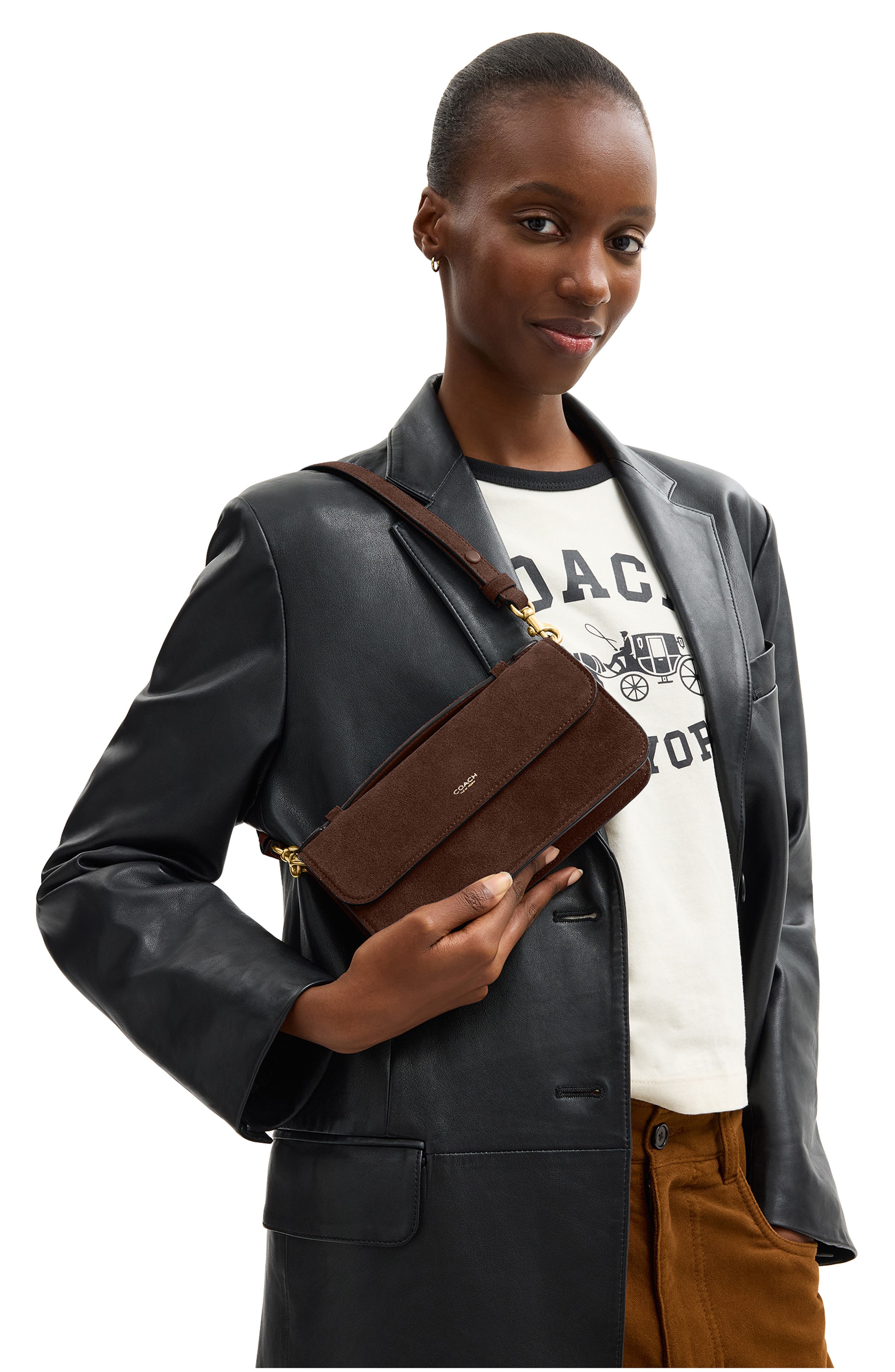 Elora Suede Top Handle Bag, Alternate, color, B4/ DARK CHOCOLATE