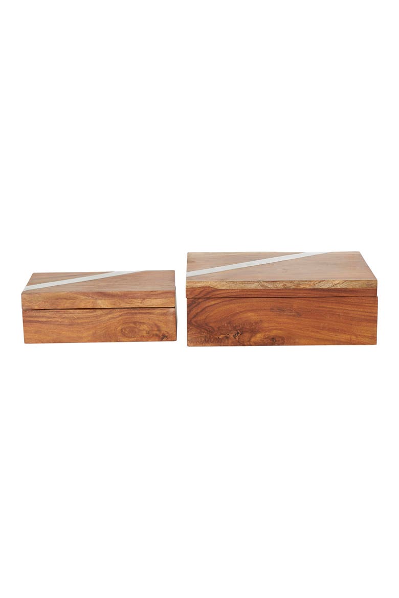 Contemporary Set of 2 Natural Wood Boxes, Main, color, BROWN