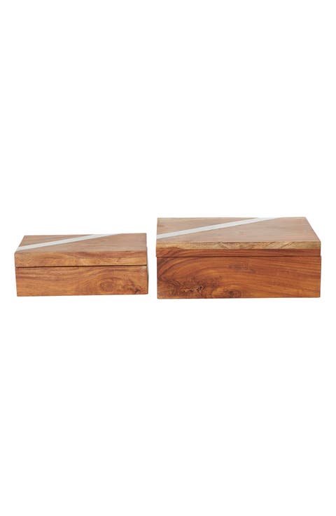 Contemporary Set of 2 Natural Wood Boxes