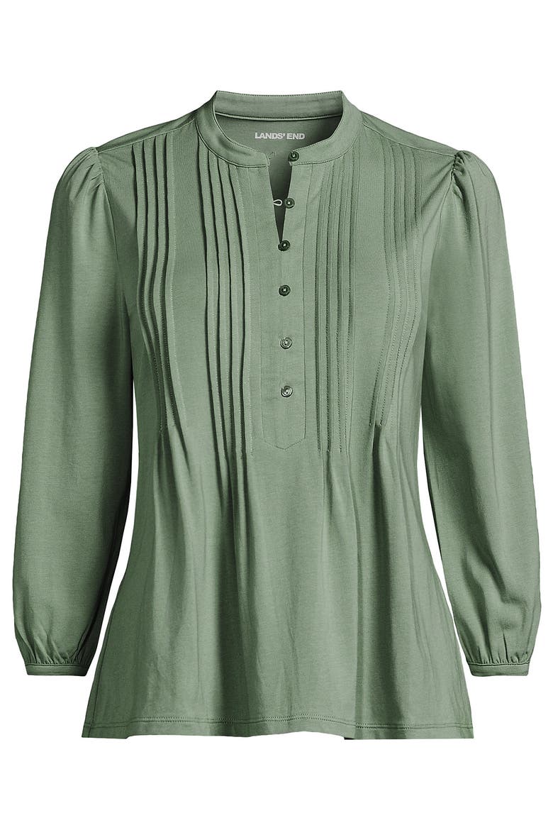 Lightweight Jersey Button Pintuck Top, Alternate, color, Lily Pad Green