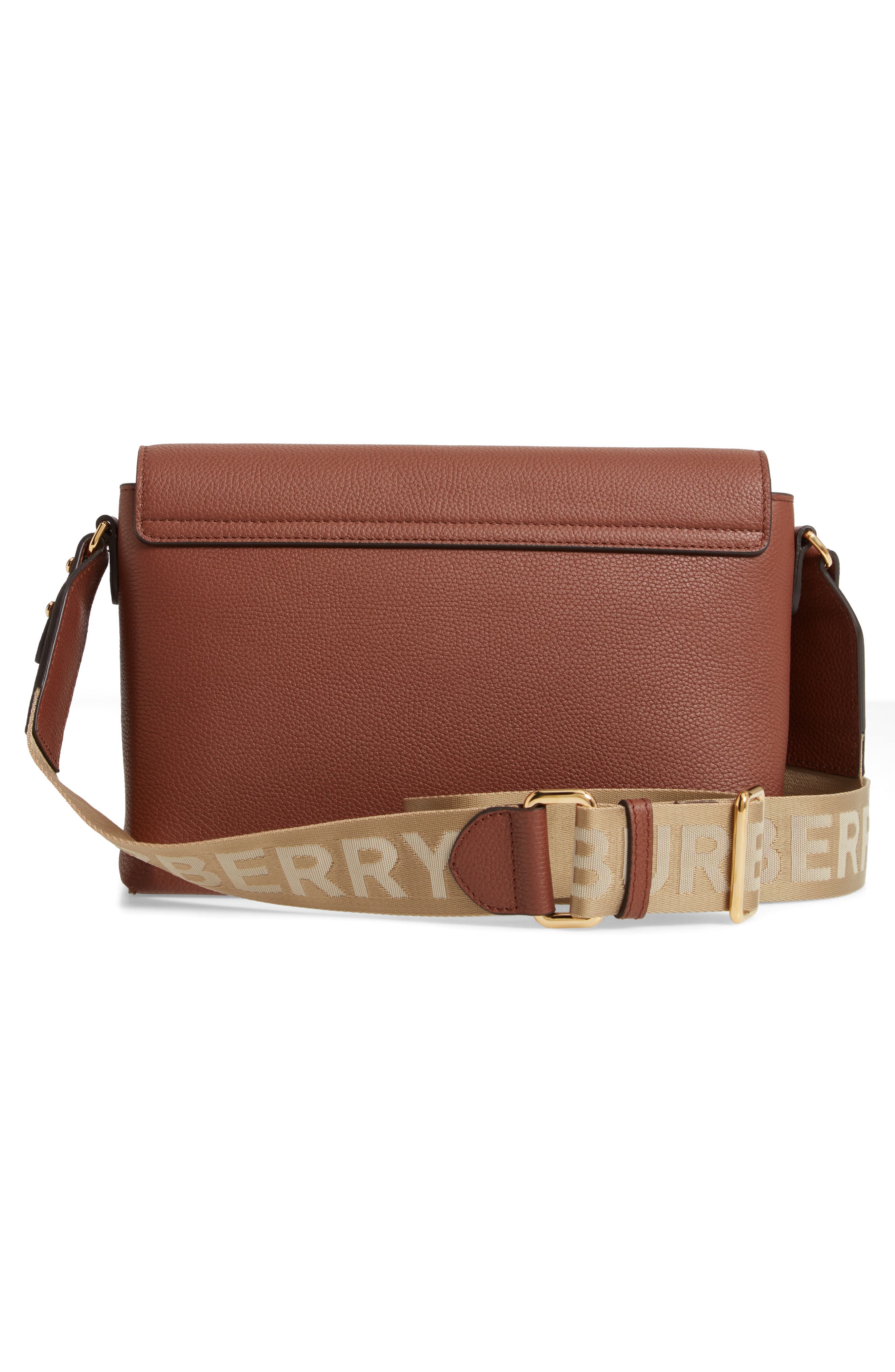 Note Leather & Vintage Check Crossbody Bag, Alternate, color, TAN