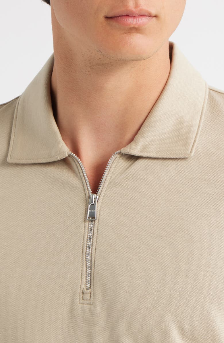 BOSS Paras Piqué Zip Polo, Alternate, color, Dark Beige