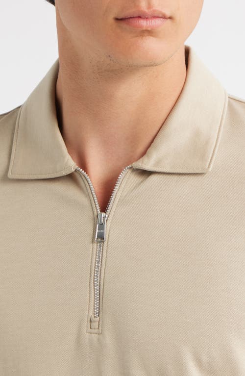 Hugo Boss Boss Paras Piqué Zip Polo In Neutral