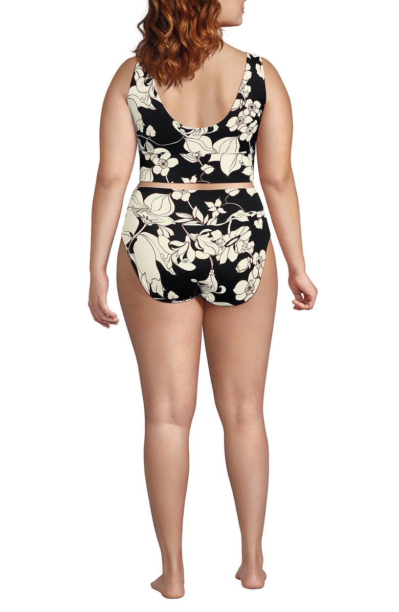 Lands' End Tugless Tankini Top and High Waisted Bottom Swimsuit Set, Alternate, color, Black/Egret Lilies